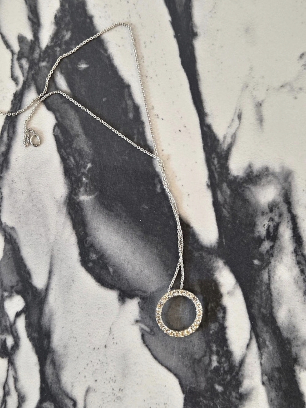 Vintage Designer Signed NR (Nina Ricci) Pavé Crystal Circle Pendant Necklace